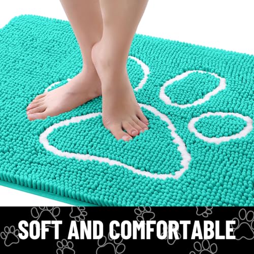 Dog Door Mat for Muddy Paws (36"X24" / Turquoise and White)
