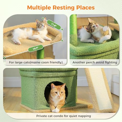 Small Cat Tree Tower for Indoor Cats with Large Perch (Green / L Plus(19.3"L x 12.2"W))