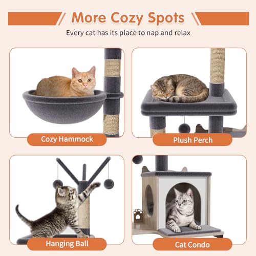 Cat Tree with Food Station and Litter Box Enclosure (Gray)