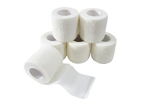 6 Pack 2" x 5 Yards Self Adhesive Bandage Wrap Breathable Cohesive Vet Wrap for Pets (2 Inch / White)