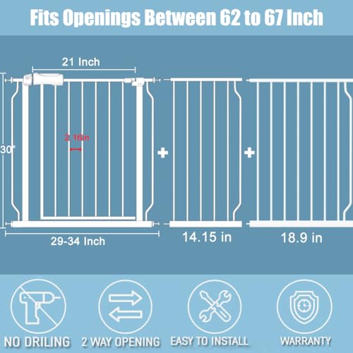 Extra Wide Long Baby Gates 63 (62.20"-71.65"/158-182cm)