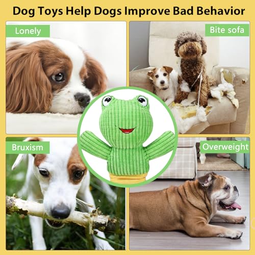 Dog Squeak Toys Durable Plush Dog Toy with Crinkle Paper (Big-faced frog)