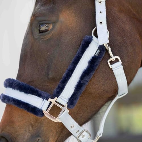 Valkyrie Ultra Fleece Padded Leather Fuse Breakaway Horse Halter (Sweet Blue/Navy / Cob)