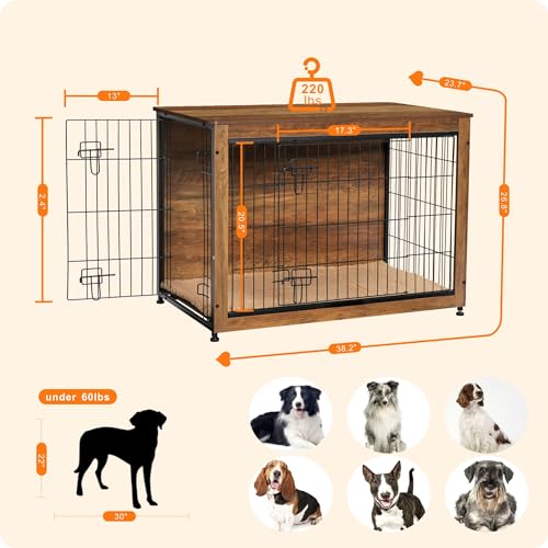 38.5" XL Dog Crate Furniture with Cushion (Warm Brown / 38.5"L x 25.6"W x 26.8"H)