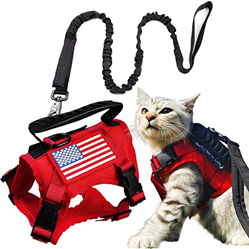 Tactical Cat Harness and Leash for Walking Escape Proof (Red)