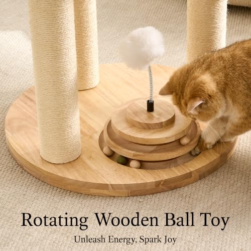 Wood Modern Cat Tree for Large Cat (47 Inch-Turntable Toy)