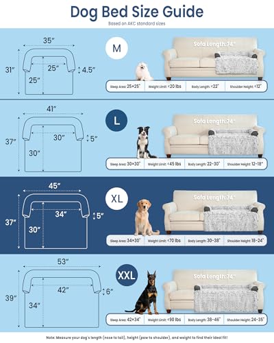 Calming Dog Bed for Couch with Cozy Raised Edge (Grey / 45"L x 37"W x 5"Th)