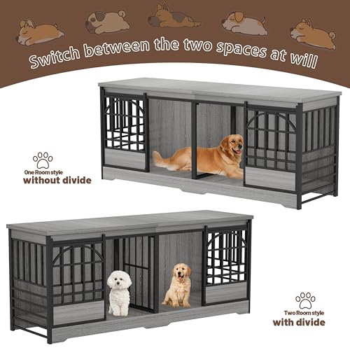 78" Double Dog Crate with Divider (Grey / 78.0"L x 23.8"W x 31.7"H)