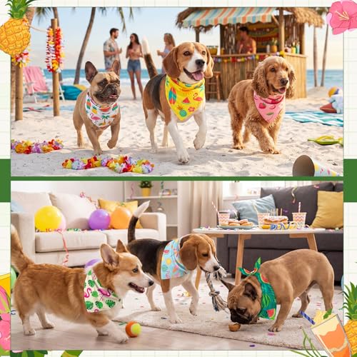 50 Pcs Summer Hawaiian Dog Bandanas Bulk Tropical Flower Pattern (25.6 x 17.7 x 17.7 Inch / Summer)