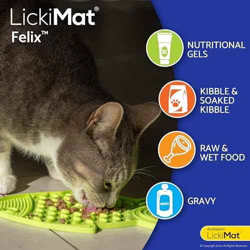 Felix, Fish-Shaped Cat Slow Feeders Lick Mat, Boredom Anxiety Reducer; Perfect for Food, Treats, Yogurt, or Peanut Butter. Fun Alternative to a Slow Feed Cat Bowl or Dish, Green (Green)