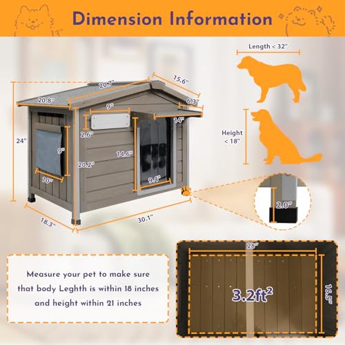 Outdoor Dog House Wooden Dog Kennel for Small Dogs (Grey / 30.1" D x 18.3" W x 24" H)