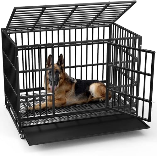 42 Inch Heavy Duty Indestructible Dog Crate (42.5"L x 29.9"W x 34.5"H / Black)