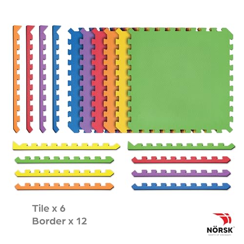 Reversible 1 2" EVA Foam Gym Floor Tiles (54 Tiles - 216 Sq. Ft. / Rainbow Pack/Black)
