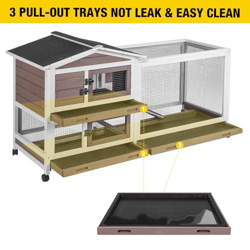 Rabbit Hutch Rabbit Cage Indoor with Casters Bunny Cage Outdoor for Small Animals with Pull