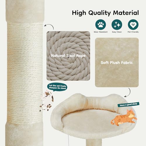 54 inch Indoor Cat Tree Tower (Beige / 54'' × 19.8'' × 19.8'')