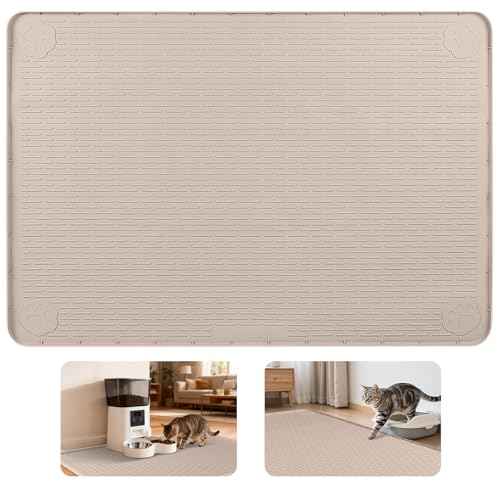 Cat Food Mat Extra Large Silicone Pet Bowl Mat 34''x22'' (Khaki / 34"L x 22"W)