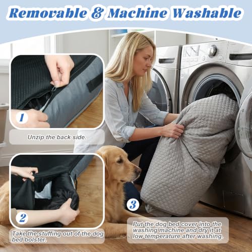 Cooling Dog Bed Mat with Bolster Pillow Washable Dog Couch Cover Breathable Summer Pet Couch Bed Protector Indoor (Cooling Grey / 41.0"L x 37.0"W x 6.0"Th)