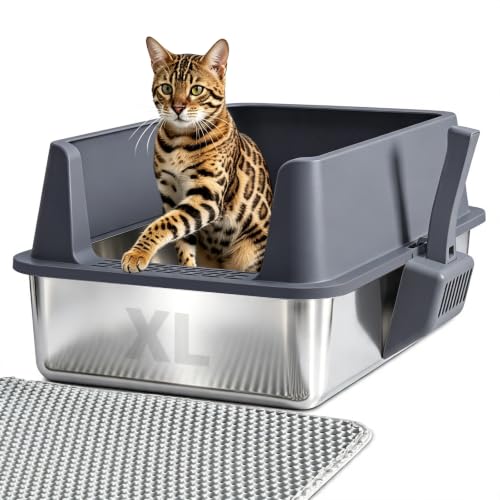 Stainless Steel Litter Box with Lid (23"×14.6"×10"Gray)