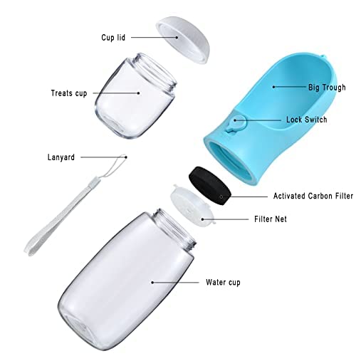 Dog Water Bottle Portable with Food Container & Filter for Travel (#01 Blue / 19oz)
