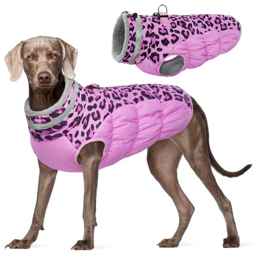 Dog Jacket for Large Dogs Warm Dog Jackets with Harness Built in (Pink Leopard / XXXL(chest:43in))