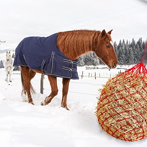4 Pcs Slow Feed Hay Net Feeder Hay Bag for Horses Slow Feeder 40 Inch Length with 2 Inch Holes Hanging Horse Feed Net for Goat Cattle Equine Stalls Barn Supplies (Red)