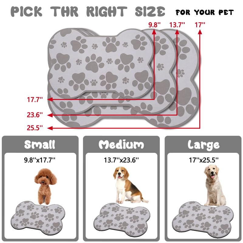 Dog Food Mats for Floors Waterproof (Gray / 19"L x 12"W)