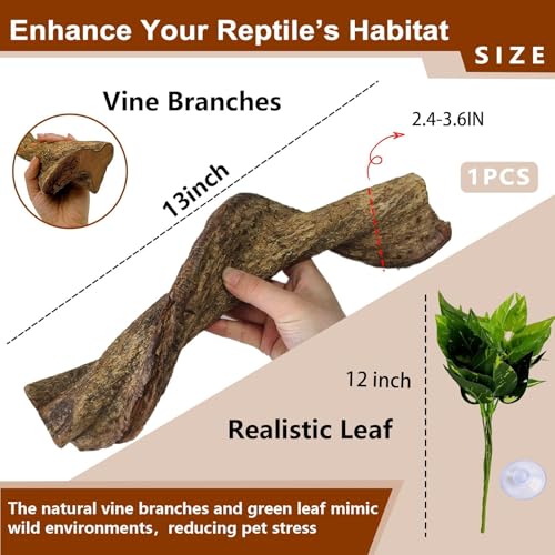 2Pcs Reptile Climbing Branches Decor (2PCS|XL:2.50-3.25"D,13"L)