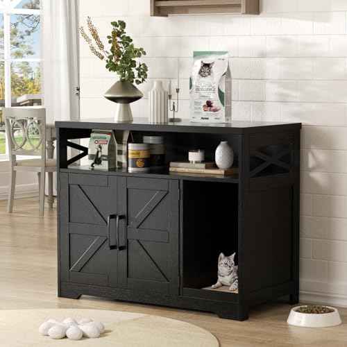 Cat Litter Box Enclosure (Black / 31"L x 17"W x 28.5"H)