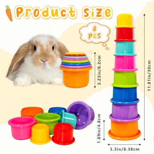 8 Pcs Stacking Cups for Small Animal Toys (Bright colors)