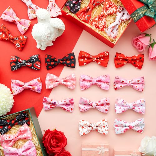 50 Pcs Red Pink Heart Style Dog Bow Ties for Small Dogs (Valentines Day)