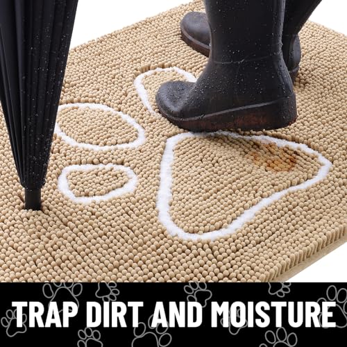 Dog Door Mat for Muddy Paws (71"X46" / Beige and White)
