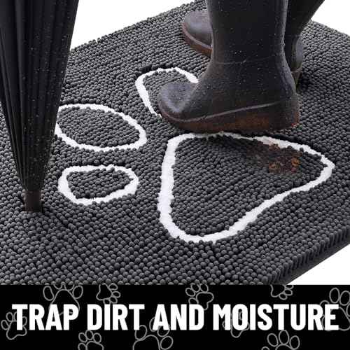 Dog Door Mat for Muddy Paws (44"X24" / Dark Grey and White)