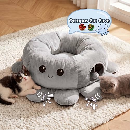 Cat Tunnel Bed for Indoor Cats (Grey / Large)