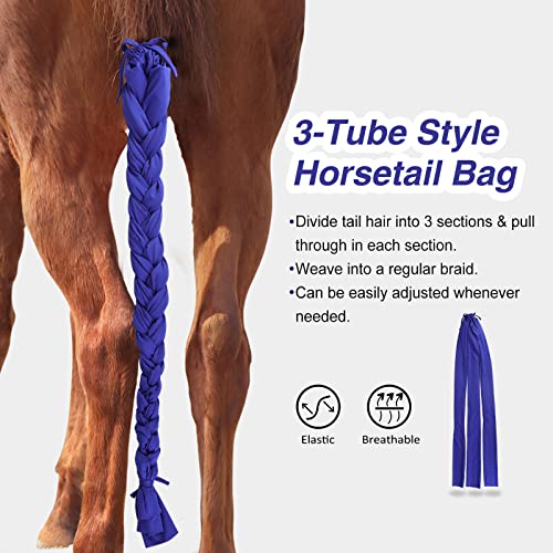 3 Tube Stretchy Fabrics Adjustable Closure Lightweight Horse Tail Bag for Horses Braid (Navy)