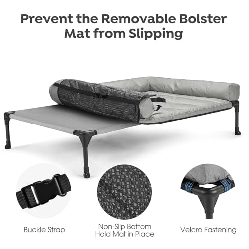 Outdoor Elevated Dog Bed with Waterproof Bolster Cushion (Light Grey / 32.0"L x 25.0"W x 7.0"Th)