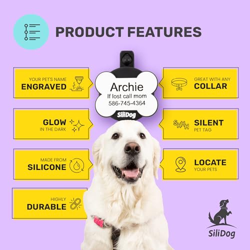 Personalized Engraved Silicone Dog ID Tag with Tracker Holder (Blue / AirTag-Holder)