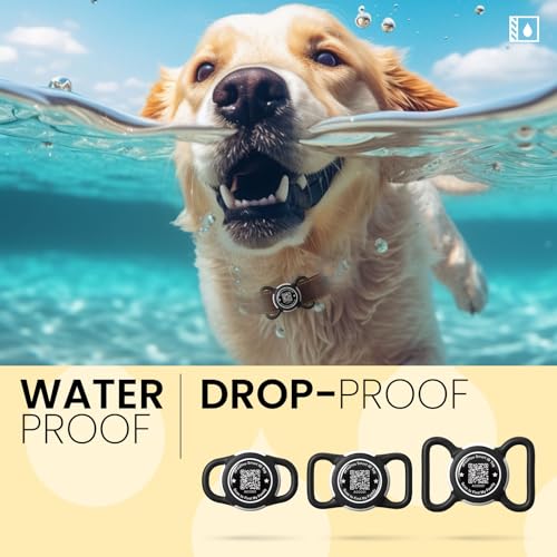 Waterproof AirTag Dog Collar Holder for Apple Tracker QR Code Case Black (Black-M)
