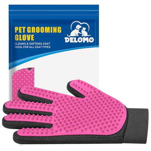 Pet Hair Removal Glove with 255 Silicone Tips for Dogs & Cats (Pink)