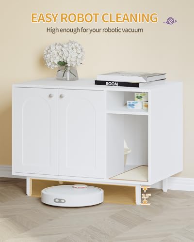 Cat Litter Box Enclosure (White / 31.4"L x 19.6"W x 24"H)