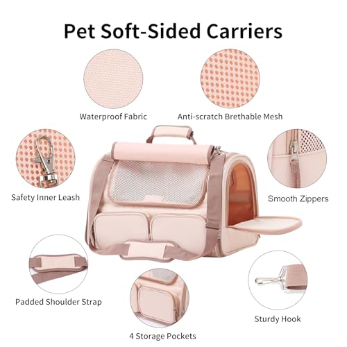 Cat Carrier Airline Approved Dog Carrier with Rollable Cover (Pink)