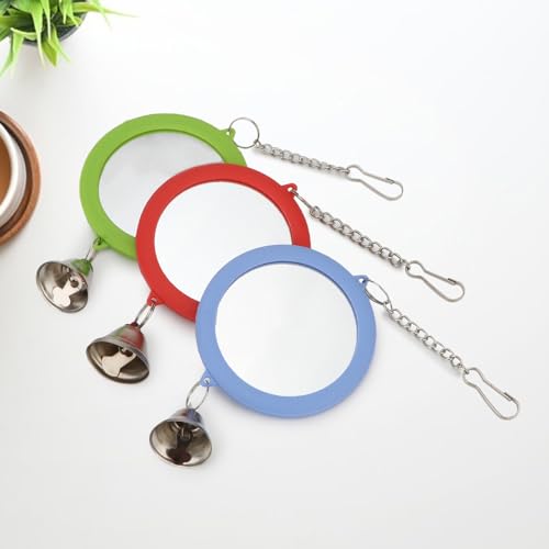 Bird Mirror Toy with Bell Interactive Parrot Hanging Mirror (GREEN)