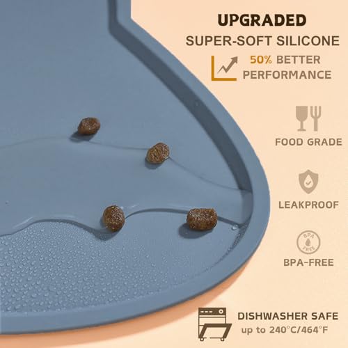 Cat Food Mat Silicone Non Slip Dog Bowl Mat Waterproof Cat Feeding Mat Stop Food Spills and Water Messes Out to Floor Pet Food Mat (Stone Blue / 24"L x 14"W)