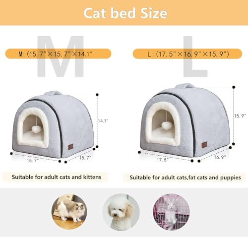 Cat Bed for Indoor Cats (Grey / L:(17.5"×16.9"×15.9"))
