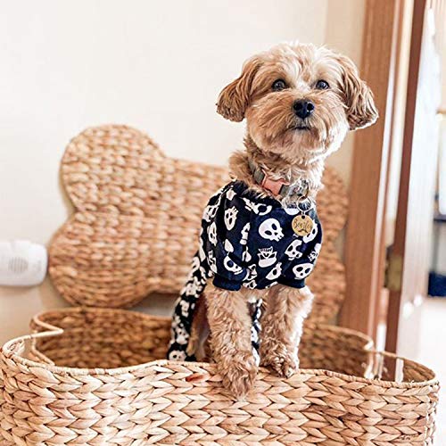 Dog Halloween Pajamas Puppy Onesies Small Dogs Soft Pjs Coat Cat Apparel Comfy Pet Christmas Clothes Outfit Doggie Bodysuit (Large / Skulls)