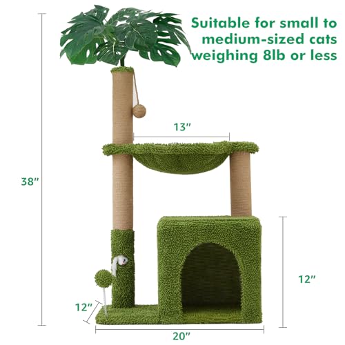 38'' Cat Tree Condo with Hammock Cat Tower with Scratching Posts Green (Green-2 / 38‘’)