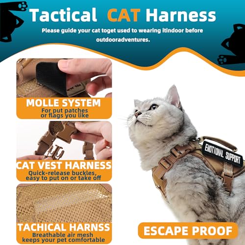 Tactical Cat Harness Khaki for Walking Esacpe Proof (Khaki / L)