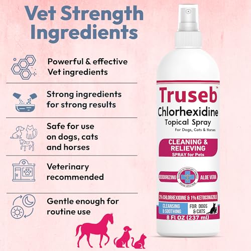 Truseb Advanced Strength Medicated Chlorhexidine for Dogs Cats Horses Skin Spray with Aloe Vera