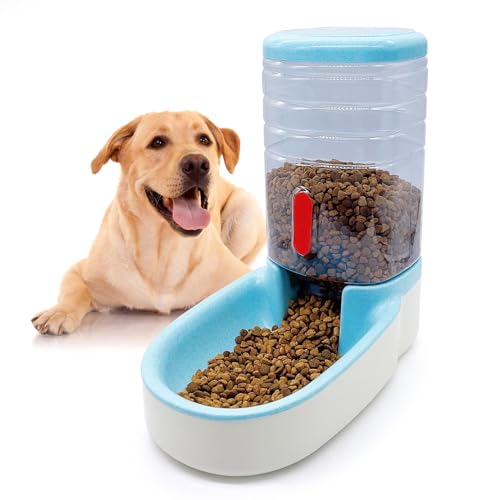Automatic Cat Feeder 1 Gallon Gravity Dog Food Dispenser Large Capacity Self Feeding Pet Food Bowl for Puppy Kitten Rabbit Blue (Blue)