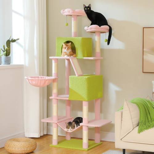 Flower Cat Tree Tall 70.8" for Adult Indoor Cats (70.8" Tall Cat Tree / Pink)