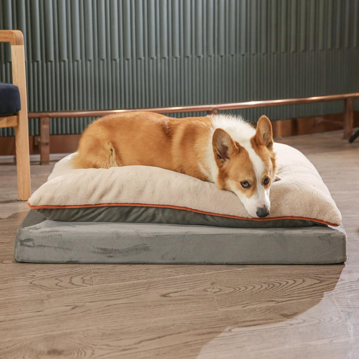 Washable Dog Bed with Cooling Gel Memory Foam (Plush Cushion Bed / Giant / Grey)